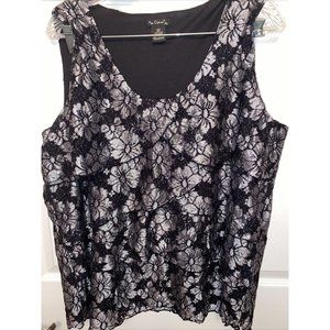 k womens NUE OPTIONS black floral sleeveless layered dressy top size 2X